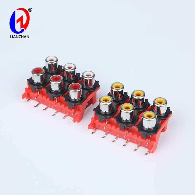 Audio Video RCA Socket PCB Mount 6 RCA Female Outlet Jack Connector