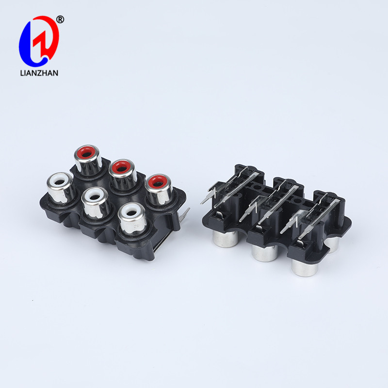 RCA Female Jack PCB Mount AV Concentric Outlet 6 RCA Female Jack Audio Video Socket Right Angle Connector