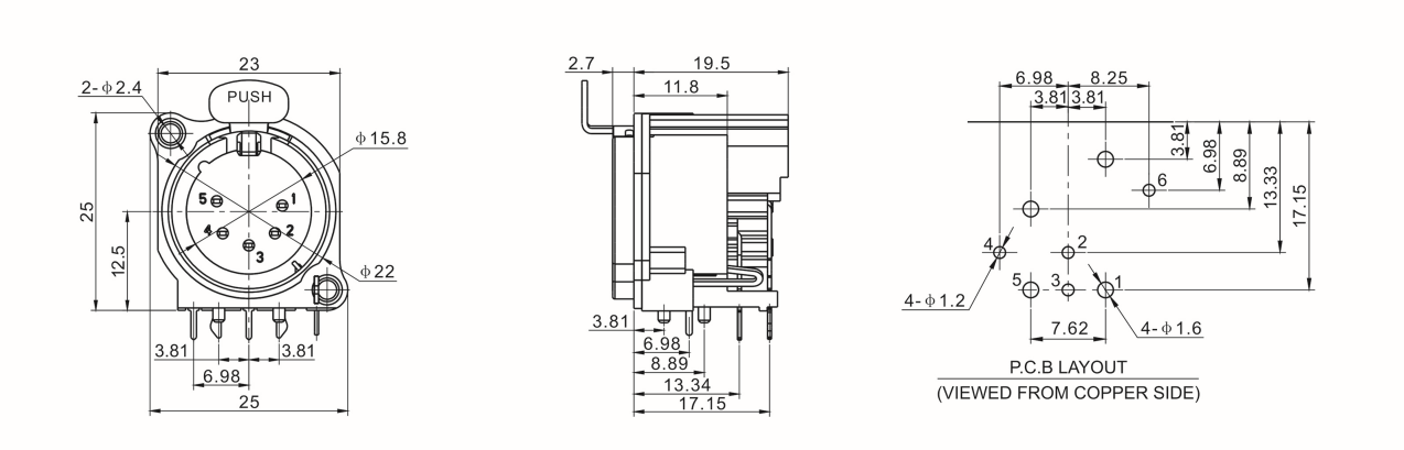 XLR Female Straight Terminal Chassis Connector 5 Pole Panel Mount Socket Connector