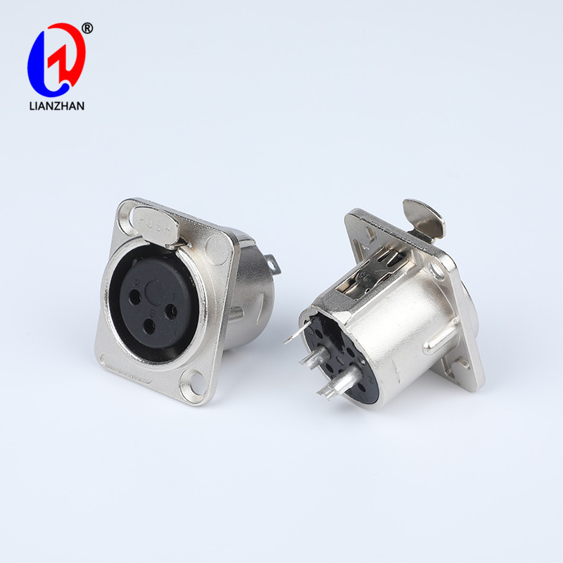 Metal Audio XLR 3 Pin Push Connector Silver Tone Female Chassis Panel Mount Socket Connector
