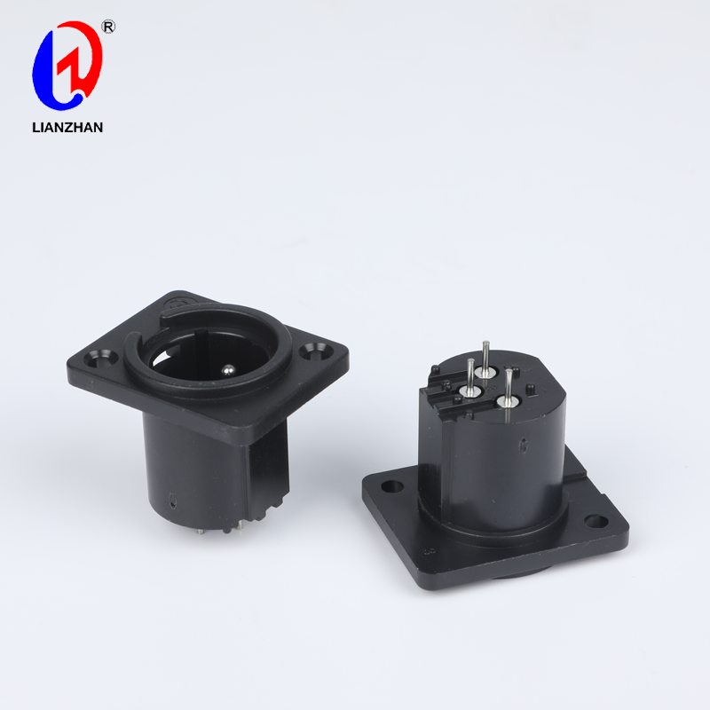Black Silver Tone XLR Male Jack Straight Pin XLR Socket Connector