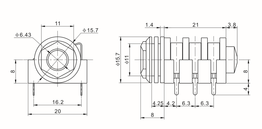 PCB Mount 6.35mm Headphone Jack 6 Pin Female Audio Video Stereo Jack Socket Connector